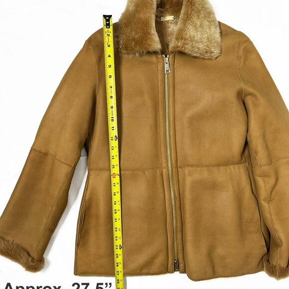 Monzoni24 Italian Shearling Leather Jacket Lambskin Suede Sz. 8  Camel - Picture 12 of 16